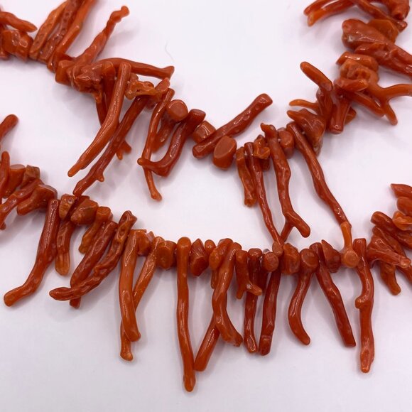 Graduated Branch Coral Orange Red Southwestern Style Vtg Double Necklace J858 - Picture 3 of 7